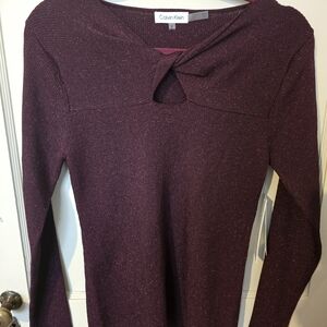 Calvin Klein Women’s Lurex Twist Front Sweater in the Color Port Size M